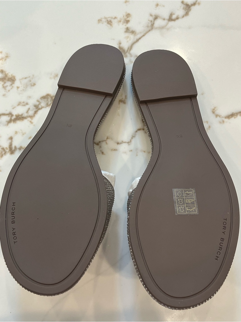 Tory Burch Everly Slide Crystal Logo Slide Sandals - Dark Clay / Crystal - Picture 4 of 5